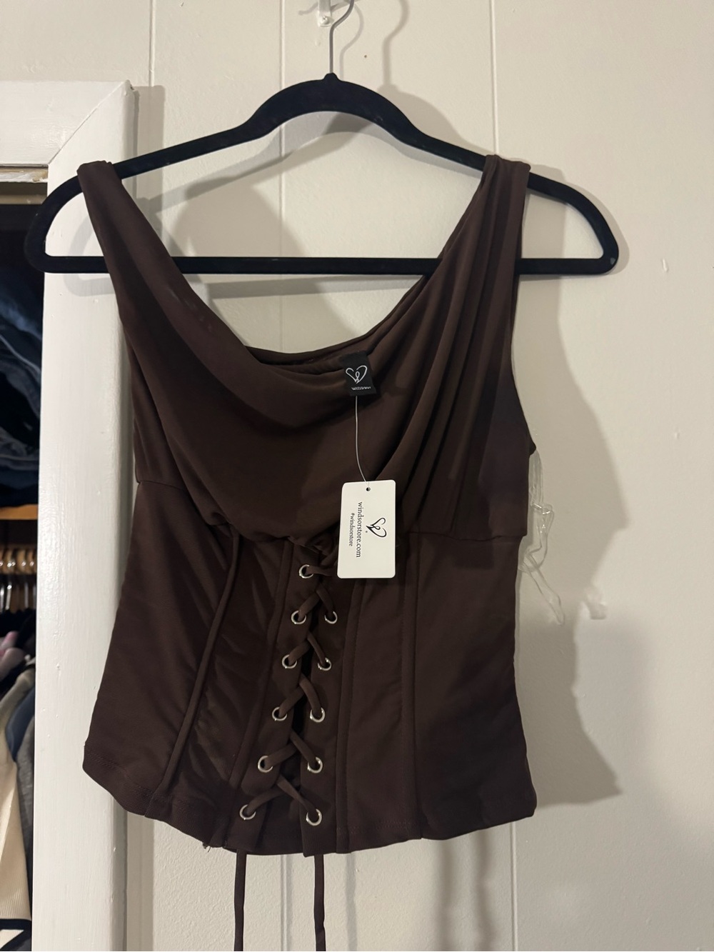 Sleeveless Brown Lace-Up Corset Top - Windsor